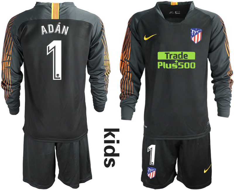 2018_2019 Club Atletico Madrid black long sleeve Youth goalkeeper #1 soccer jerseys